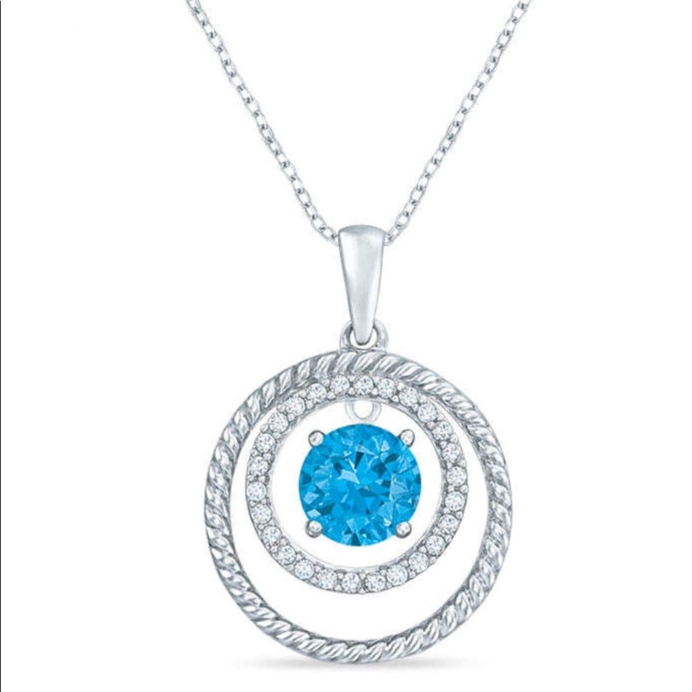 Blue Topaz & White Sapphire Double Circle Pendant